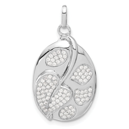 Sterling Silver Micro Pav Cz Fancy Heart Leaf Oval Pendant