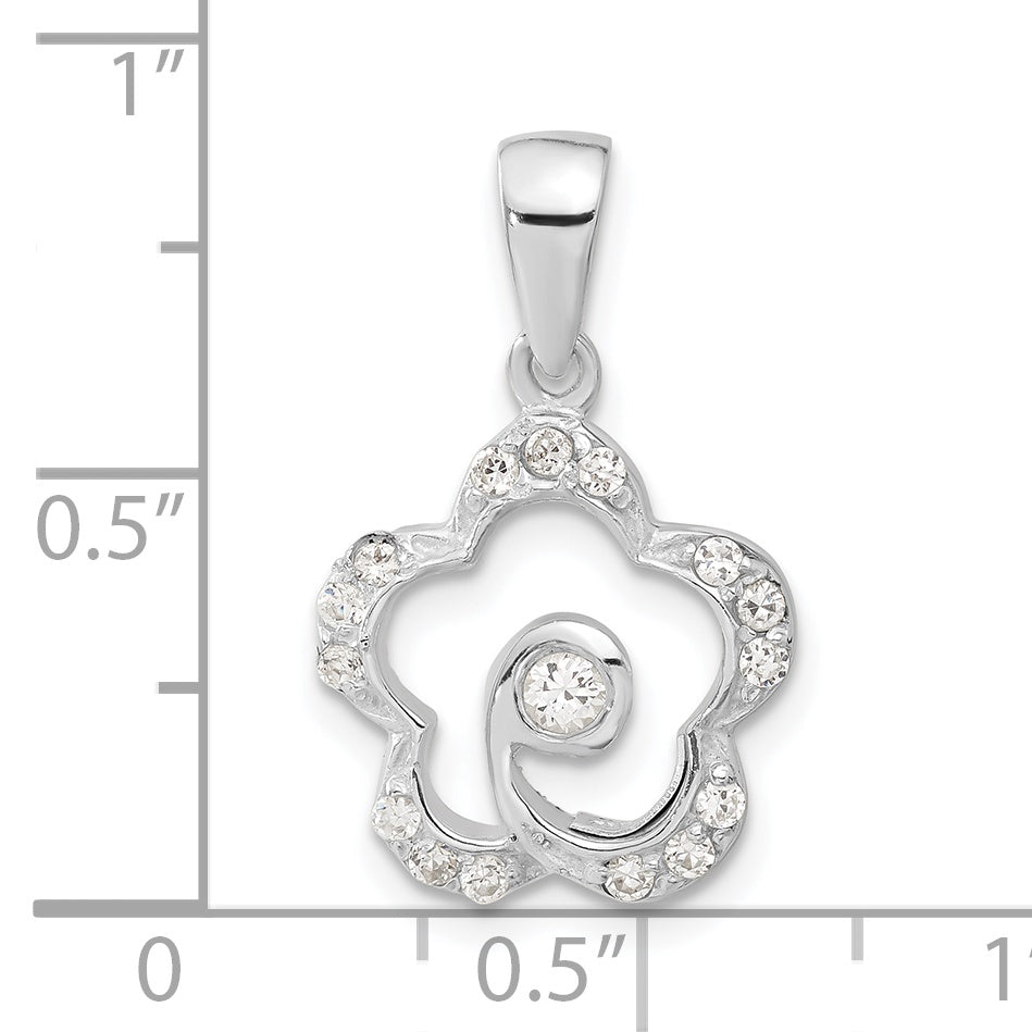 Sterling Silver Cz Flower Pendant