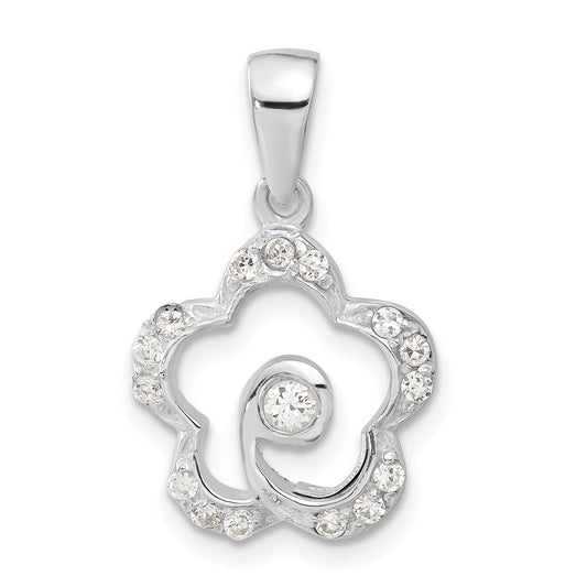 Sterling Silver Cz Flower Pendant