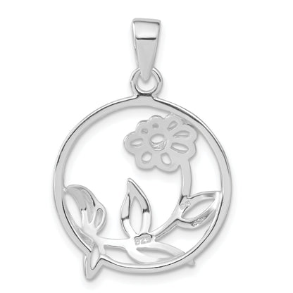 Sterling Silver Polished Flower Circle Pendant