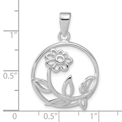 Sterling Silver Polished Flower Circle Pendant