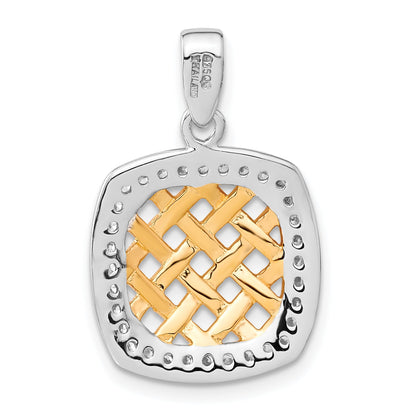 Sterling Silver & Gold-Plated Cz Woven Square Pendant