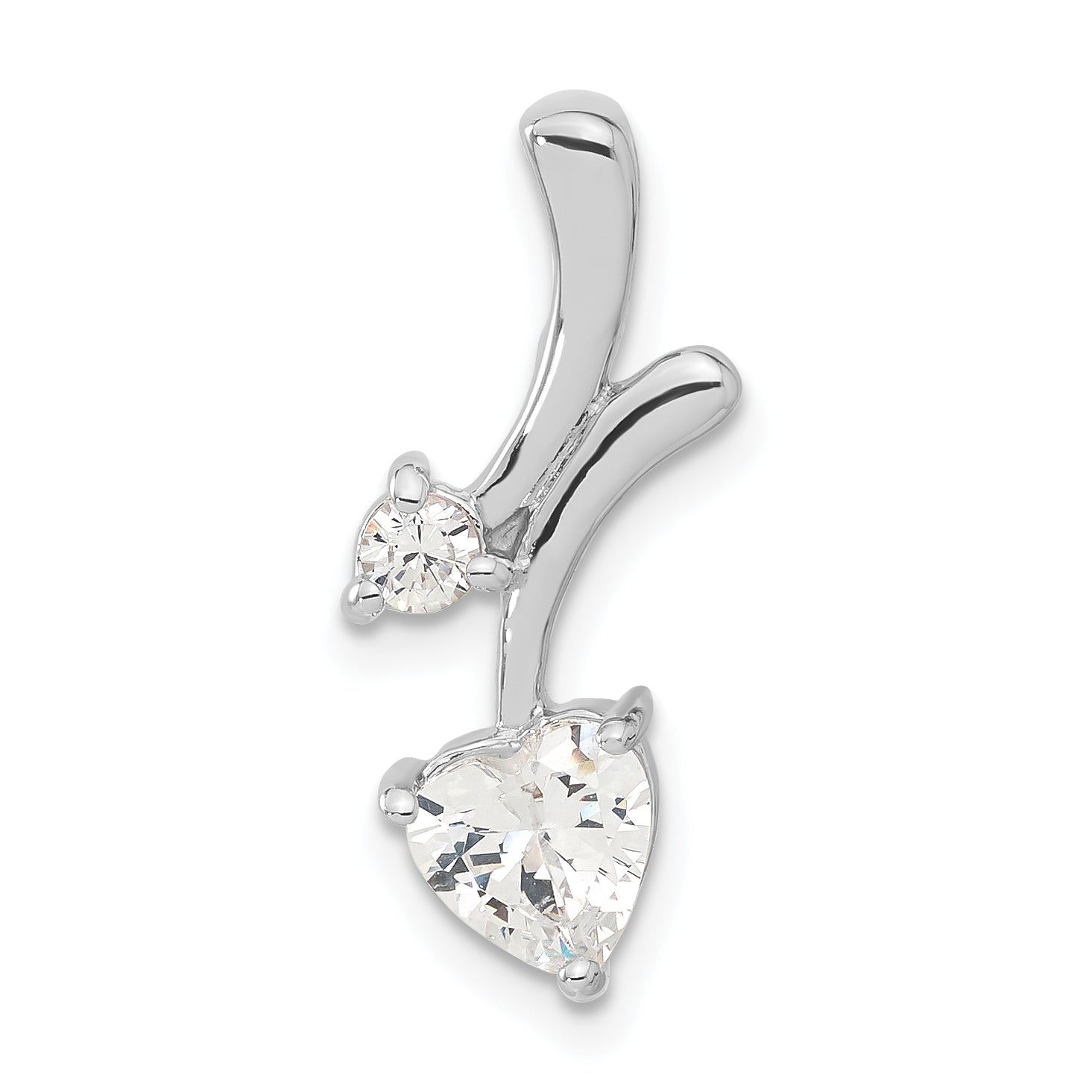 Sterling Silver Rhodium-Plated Cz Heart Pendant