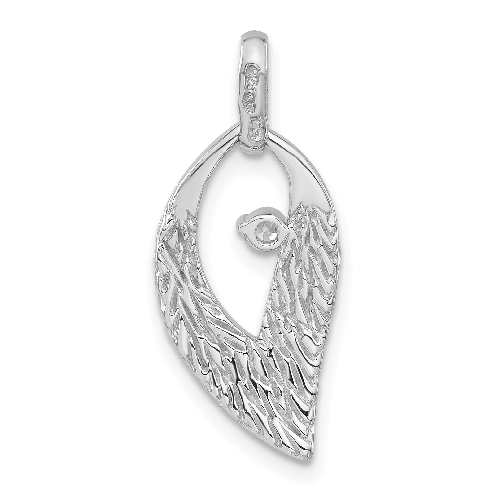 Sterling Silver Rhodium-Plated Cz Leaf Pendant