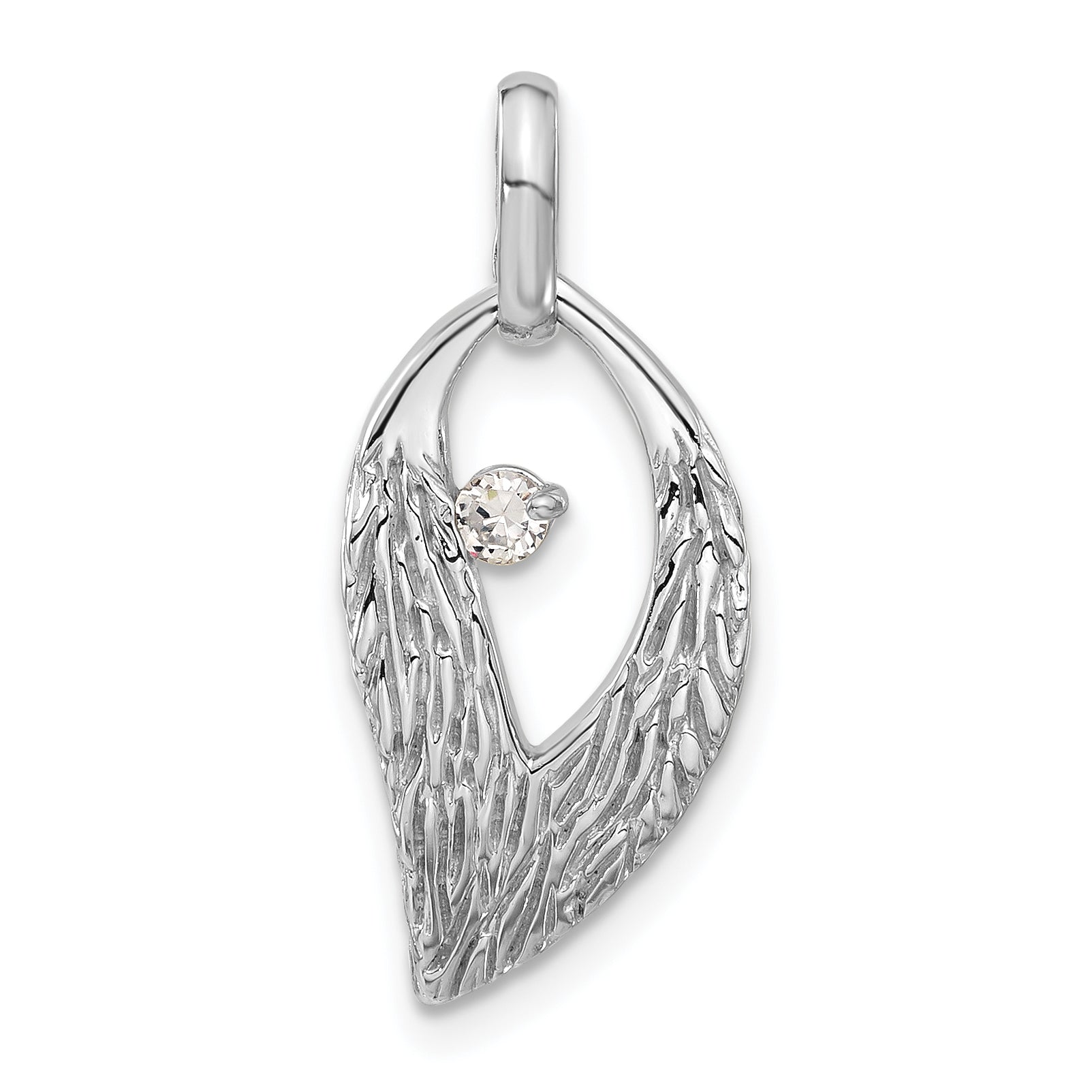 Sterling Silver Rhodium-Plated Cz Leaf Pendant