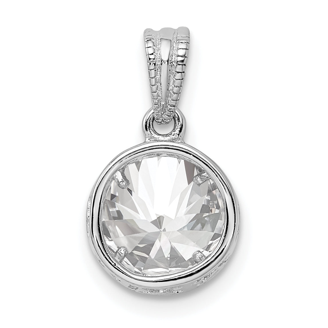Sterling Silver Rhodium-Plated Cz Circle X Edge Pendant
