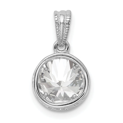 Sterling Silver Rhodium-Plated Cz Circle X Edge Pendant
