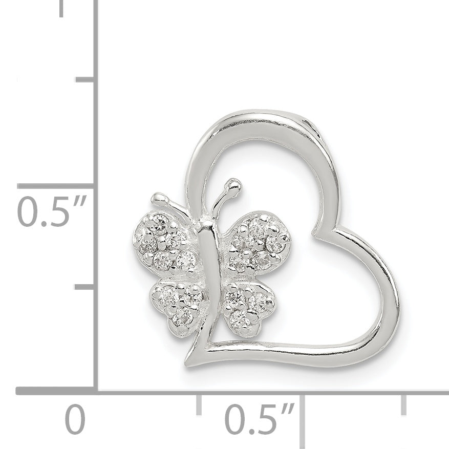 Sterling Silver Cz Heart With Butterfly Chain Slide
