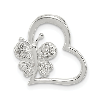 Sterling Silver Cz Heart With Butterfly Chain Slide