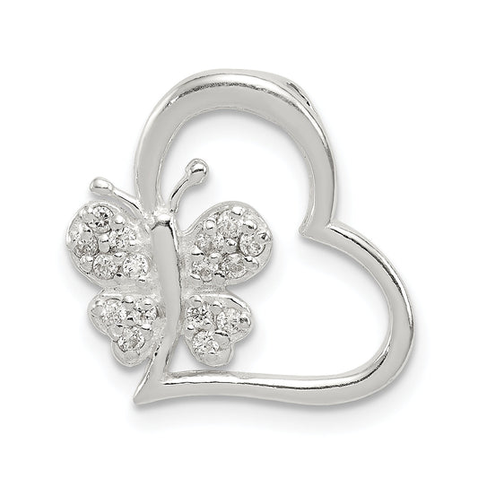 Sterling Silver Cz Heart With Butterfly Chain Slide