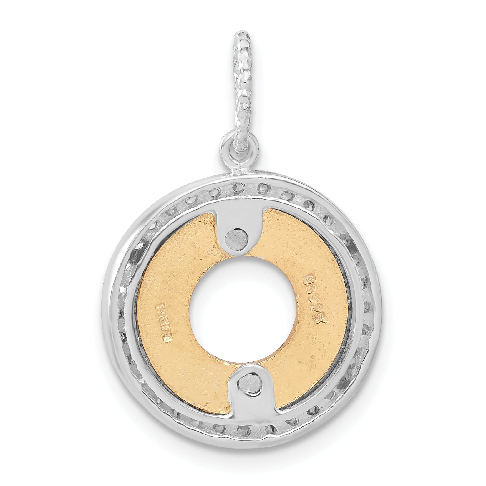 Sterling Silver & Flash Gold-Plated Cz Diamond Cut Round Pendant