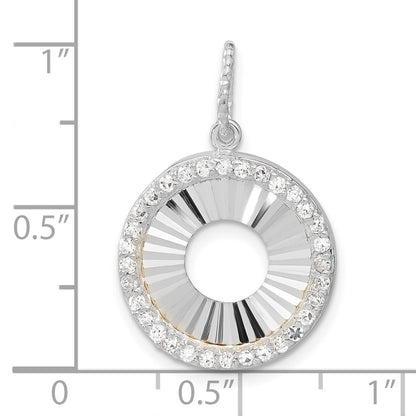 Sterling Silver & Flash Gold-Plated Cz Diamond Cut Round Pendant