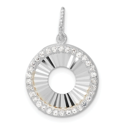 Sterling Silver & Flash Gold-Plated Cz Diamond Cut Round Pendant
