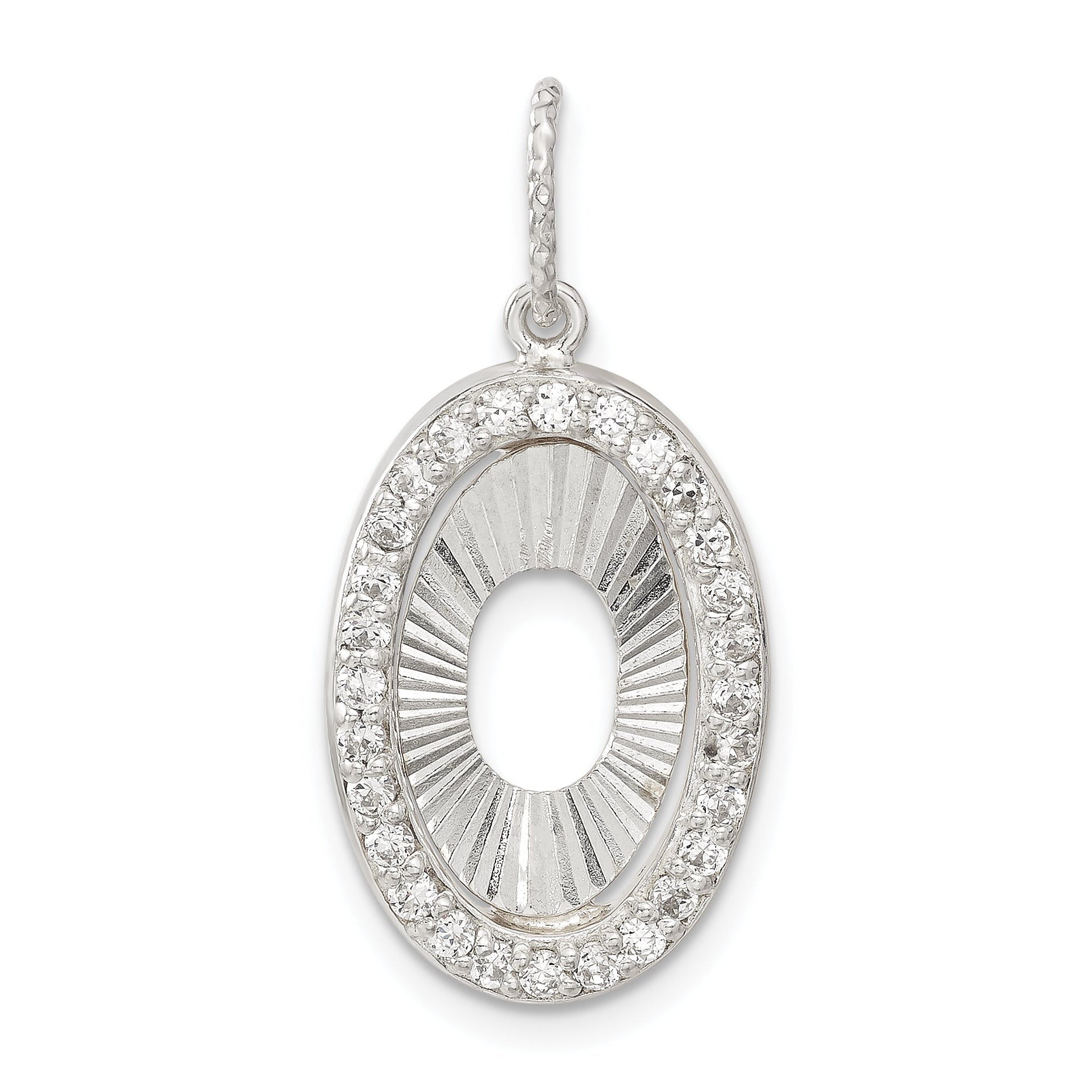 Sterling Silver & Flash Gold-Plated Cz Diamond-Cut Oval Pendant