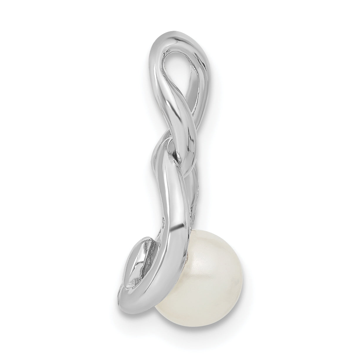 Sterling Silver Rhodium-Plated White Simulated Pearl & Cz Pendant