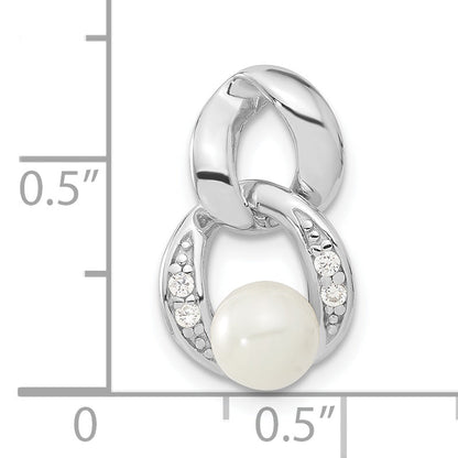 Sterling Silver Rhodium-Plated White Simulated Pearl & Cz Pendant