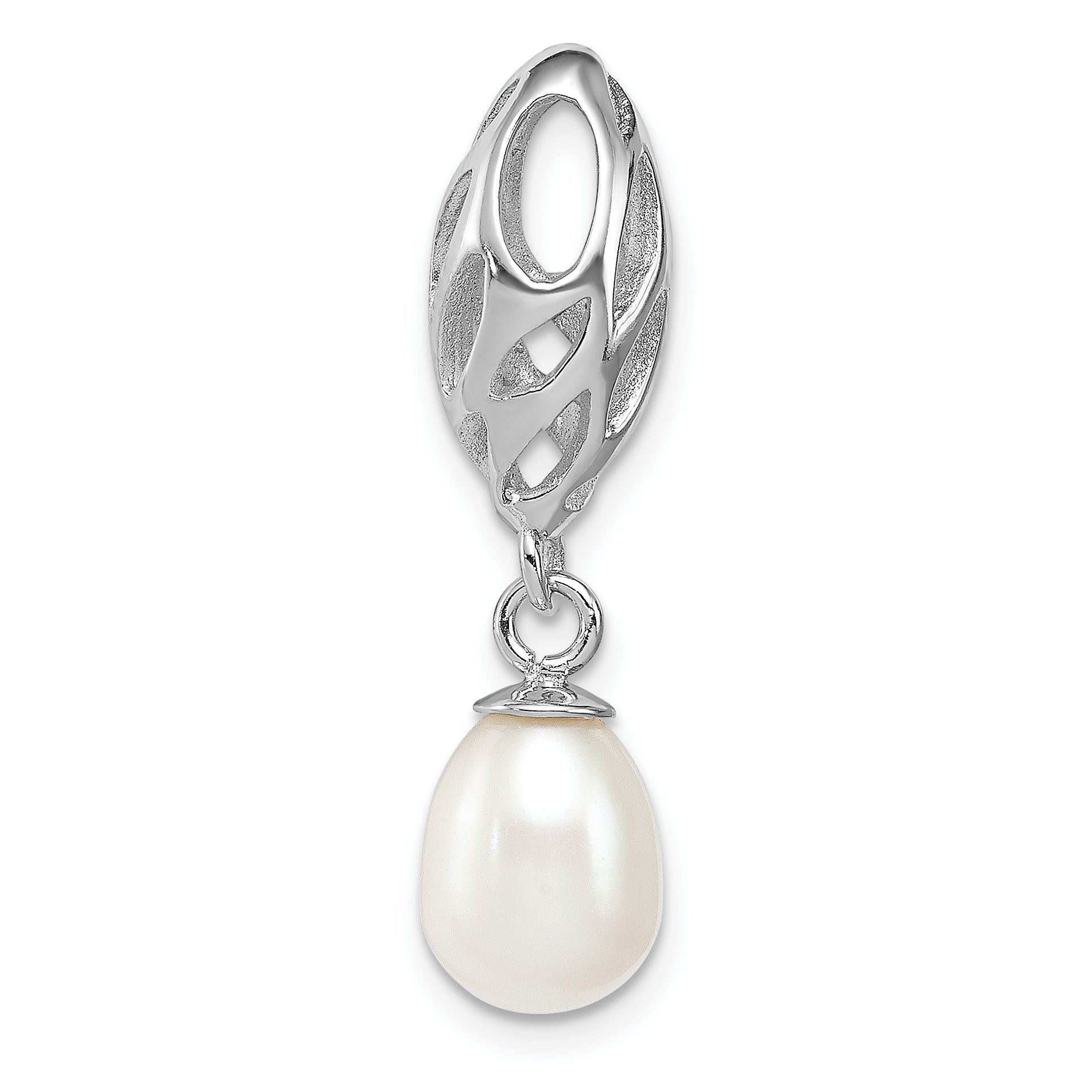 Sterling Silver Rhodium Plated White Fw Cultured Pearl Pendant