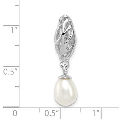 Sterling Silver Rhodium Plated White Fw Cultured Pearl Pendant