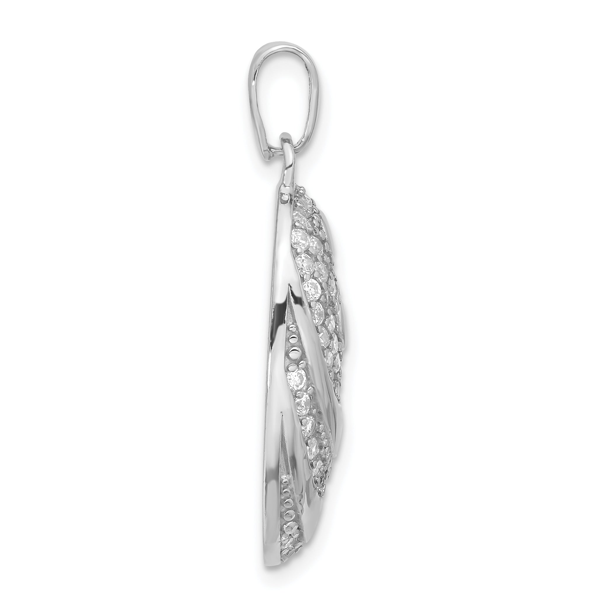 Sterling Silver Rhodium-Plated Cz Oval Swirl Design Pendant