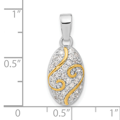 Sterling Silver & Gold-Tone Oval Swirl Cz Pendant