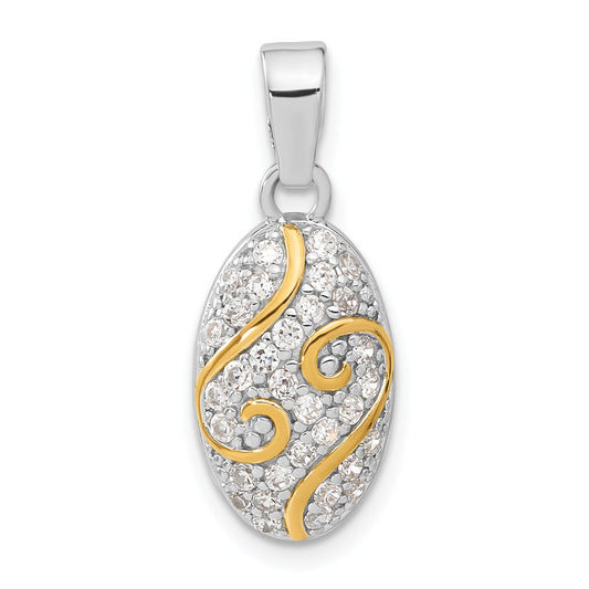 Sterling Silver & Gold-Tone Oval Swirl Cz Pendant