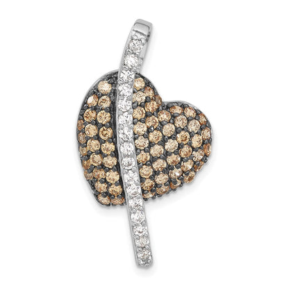 Sterling Silver W/ Black Rhodium Champagne & Clear Cz Heart Pendant