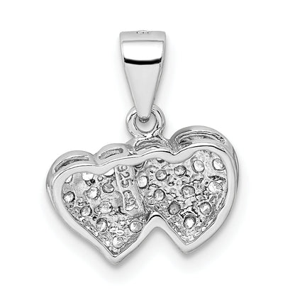 Sterling Silver Rhodium-Plated Cz Small Double Hearts Pendant