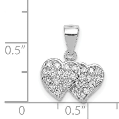 Sterling Silver Rhodium-Plated Cz Small Double Hearts Pendant