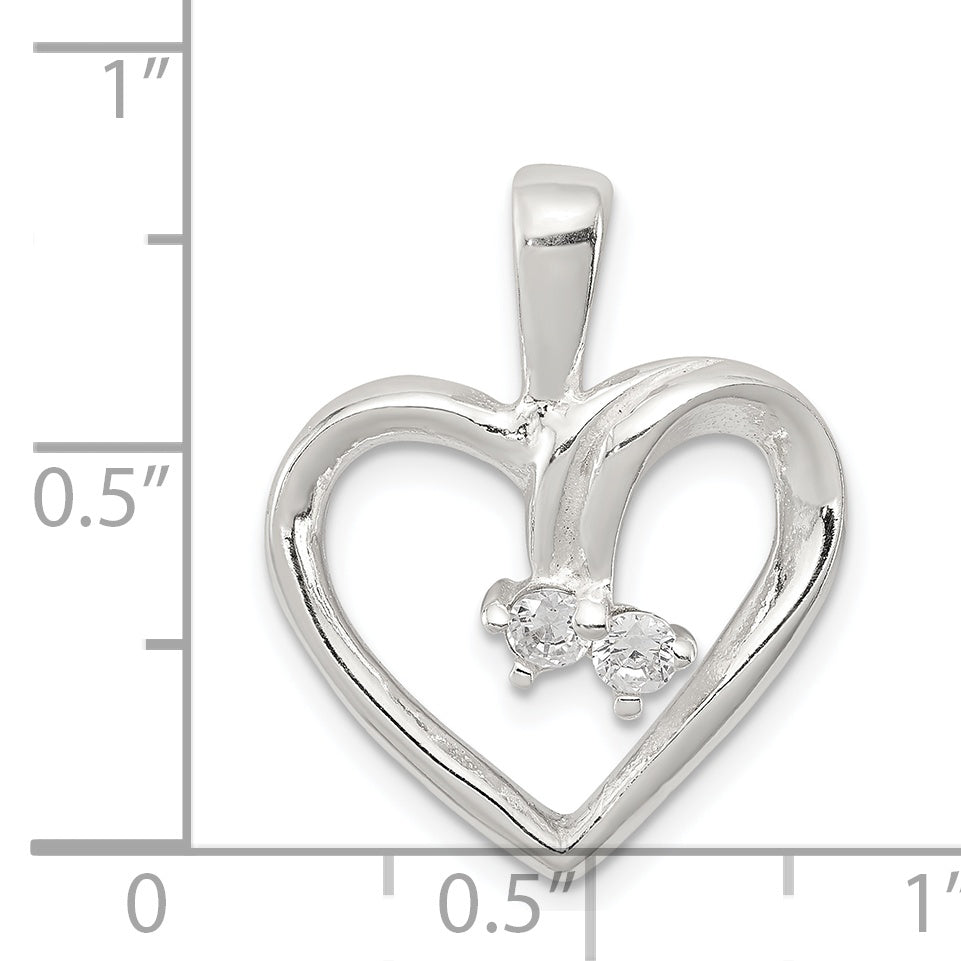 Sterling Silver Cz & Heart Pendant