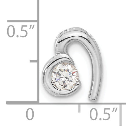 Sterling Silver Rhodium Plated Cz Heart Pendant Slide