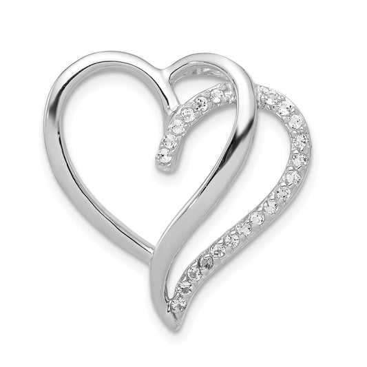 Sterling Silver Rhodium-Plated Cz Heart Chain Slide