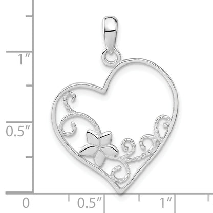 Sterling Silver Flower Heart Pendant