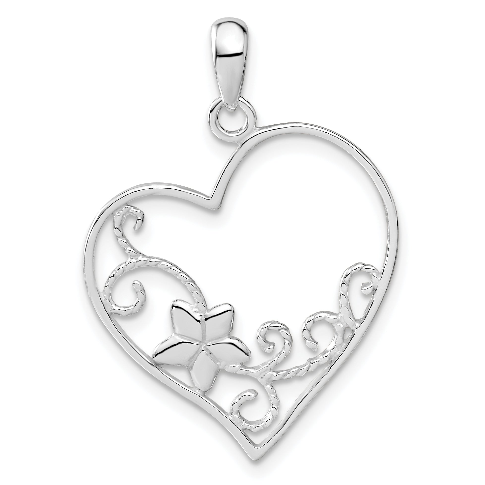 Sterling Silver Flower Heart Pendant