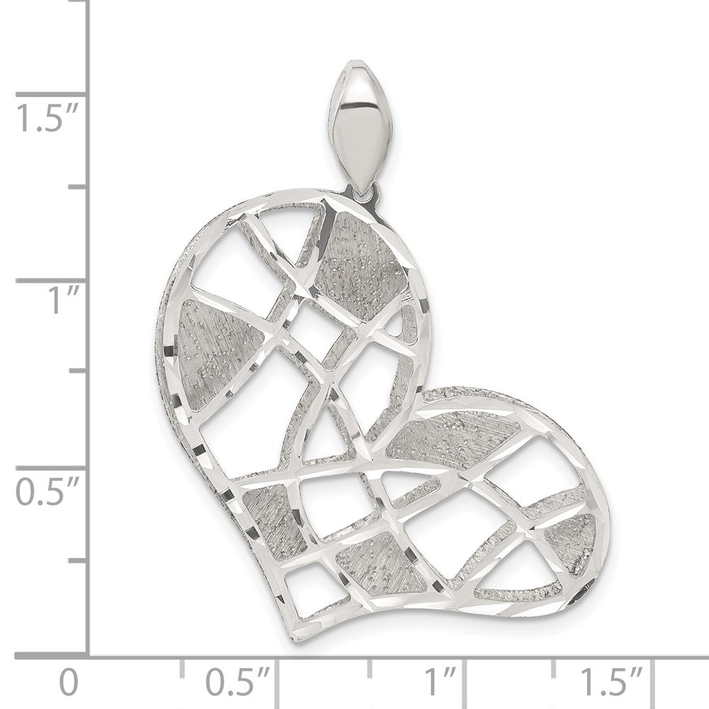 Sterling Silver Brushed & Diamond Cut Textured Heart Pendant