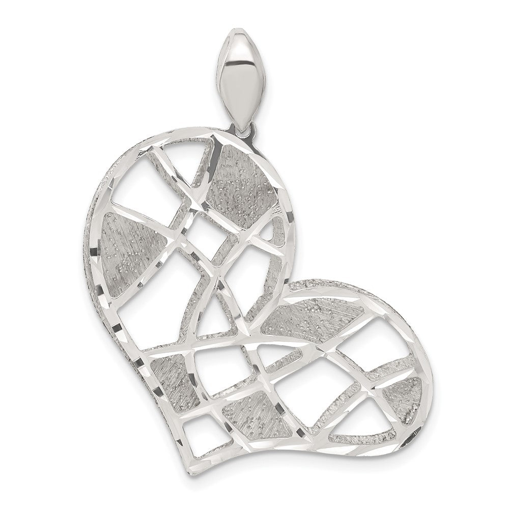Sterling Silver Brushed & Diamond Cut Textured Heart Pendant