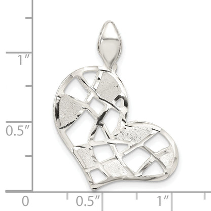 Sterling Silver Brushed & Diamond Cut Heart Pendant