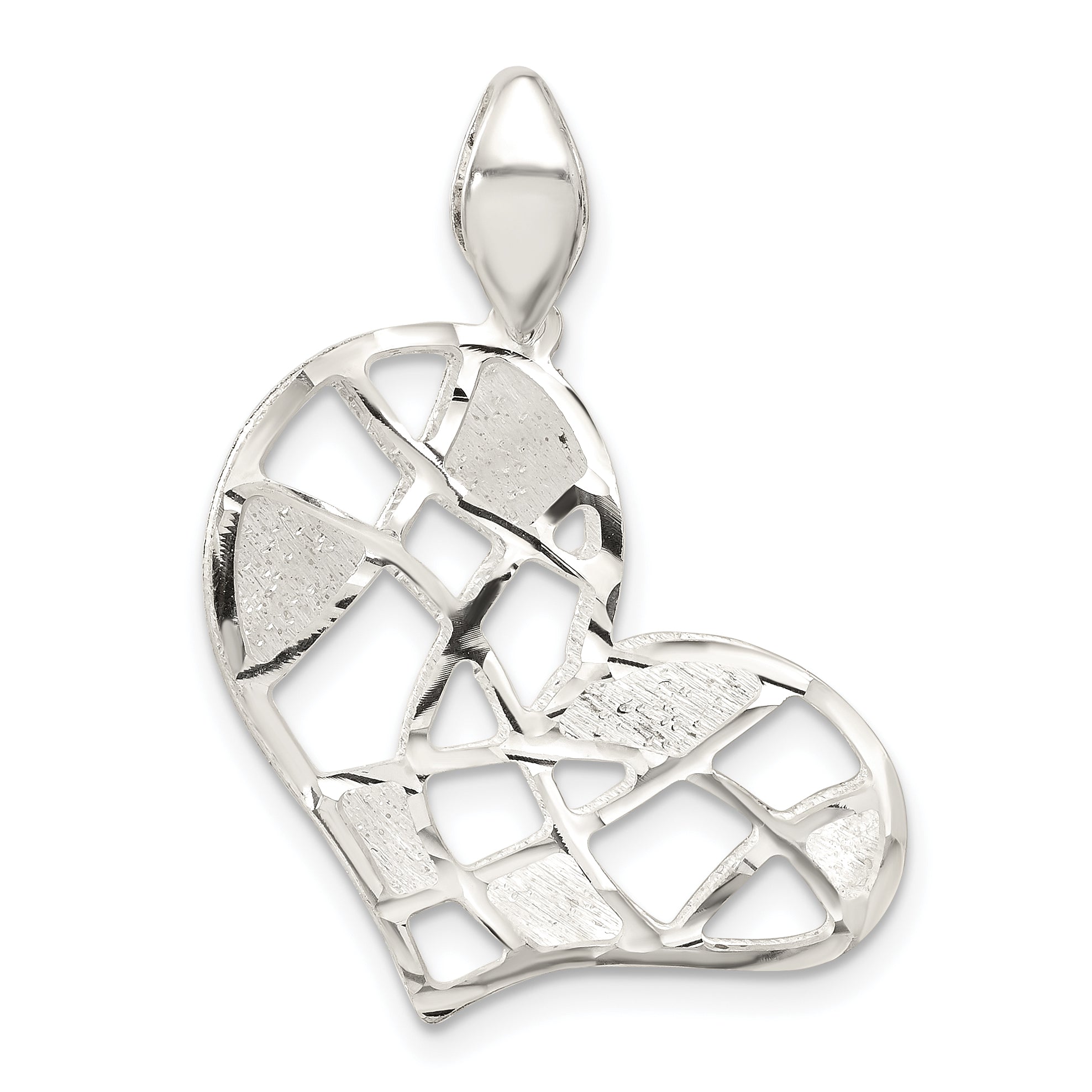 Sterling Silver Brushed & Diamond Cut Heart Pendant