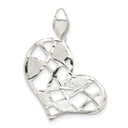 Sterling Silver Brushed & Diamond Cut Heart Pendant