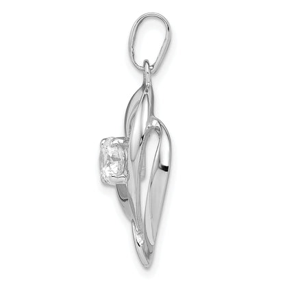 Sterling Silver Rhodium Plated Cz Heart Pendant