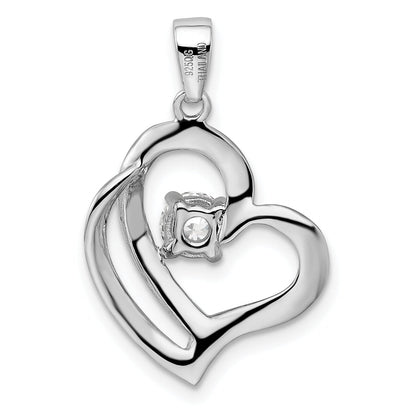 Sterling Silver Rhodium Plated Cz Heart Pendant