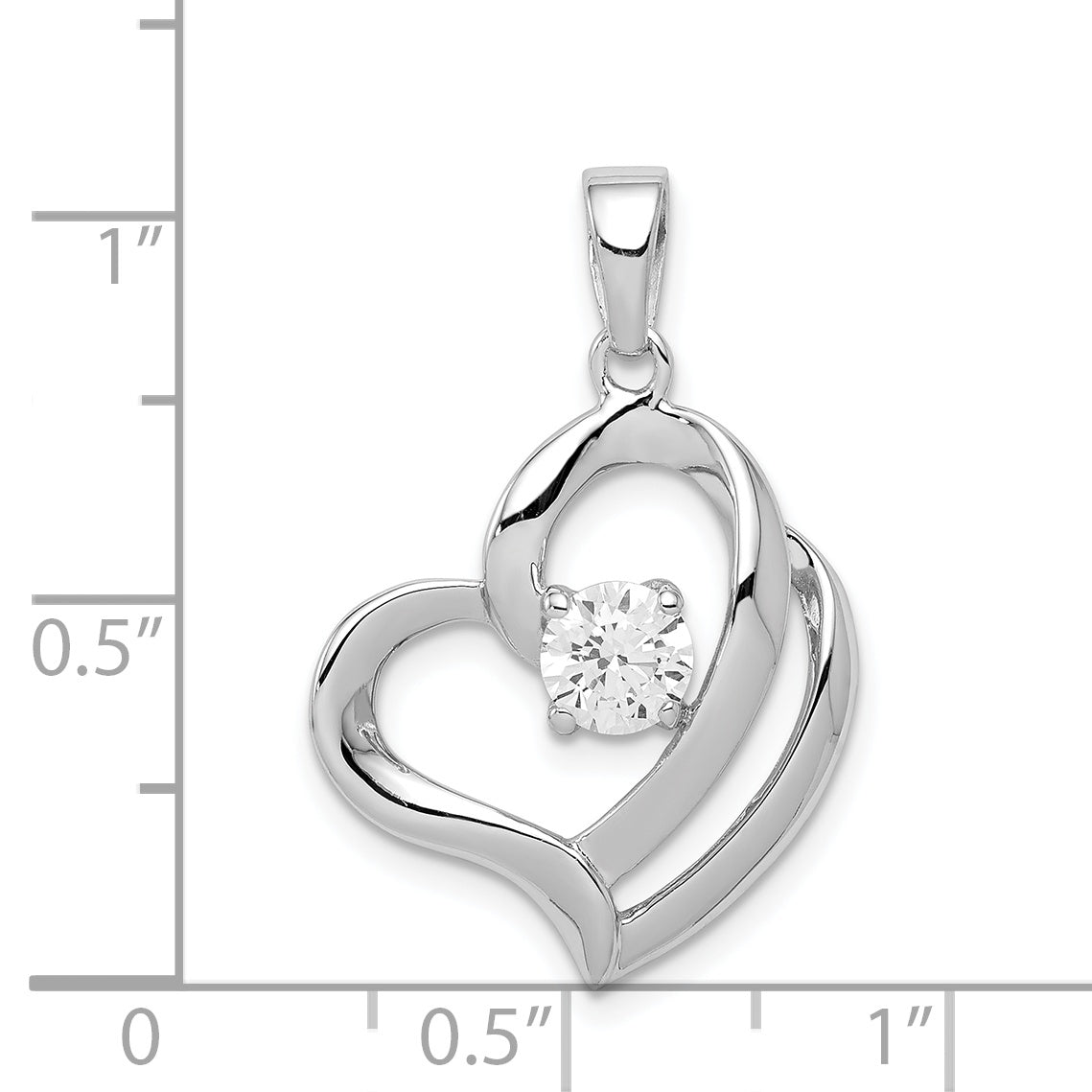 Sterling Silver Rhodium Plated Cz Heart Pendant