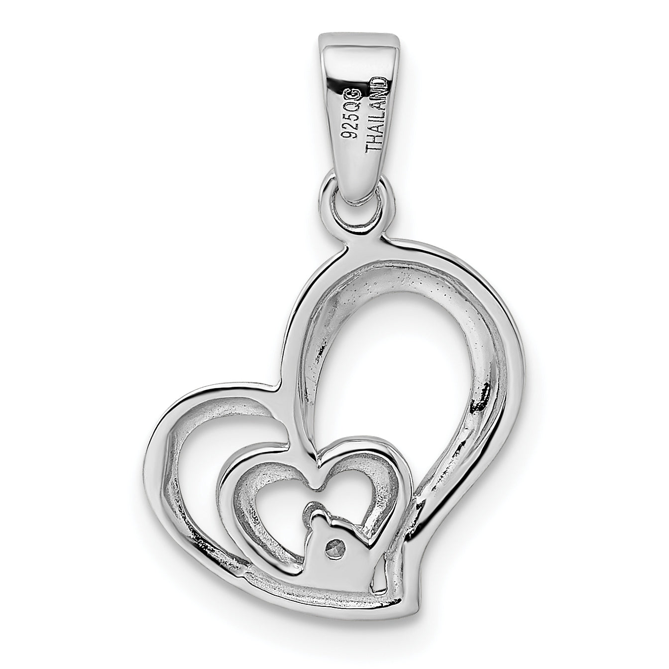 Sterling Silver Rhodium Plated Cz Heart Pendant