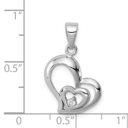 Sterling Silver Rhodium Plated Cz Heart Pendant