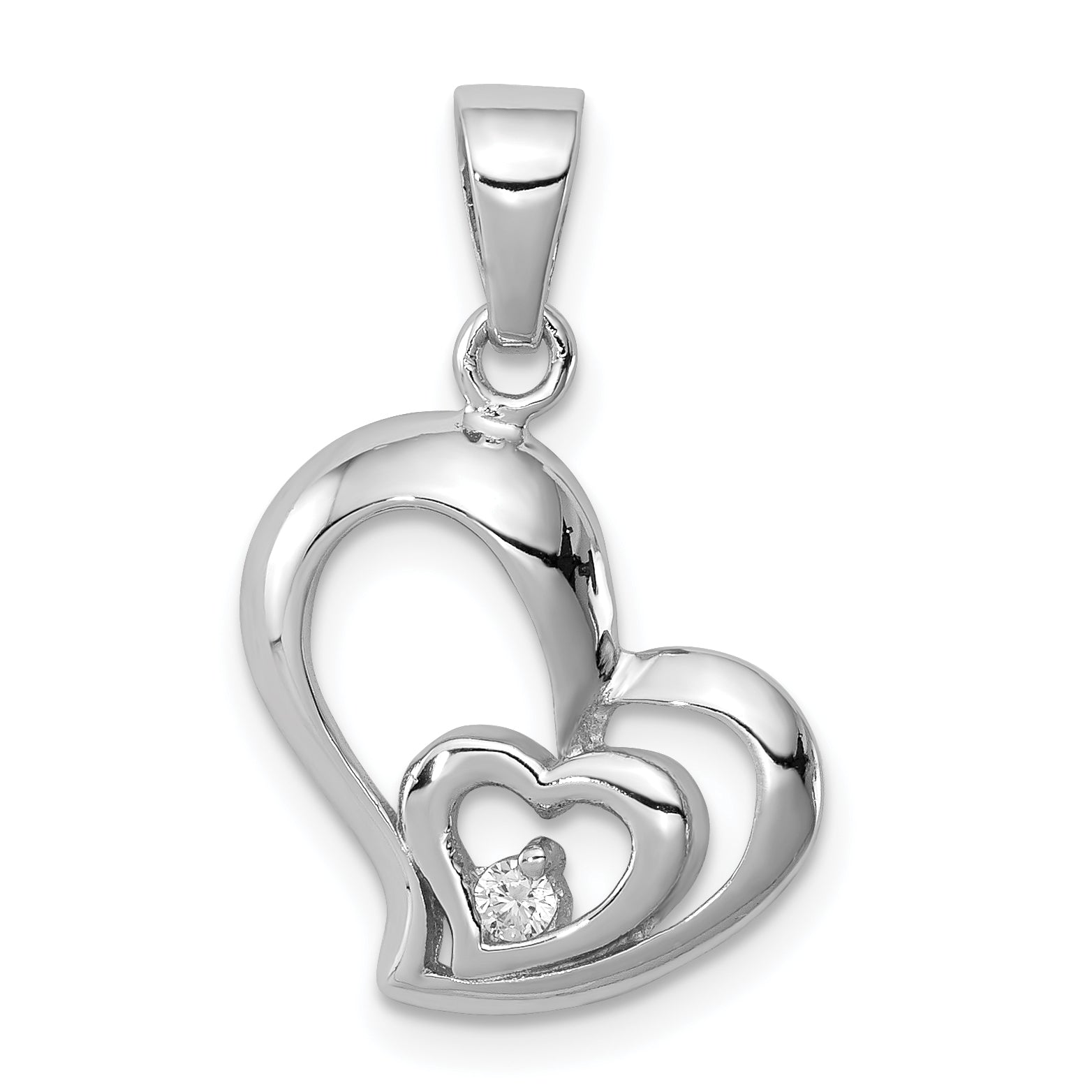 Sterling Silver Rhodium Plated Cz Heart Pendant