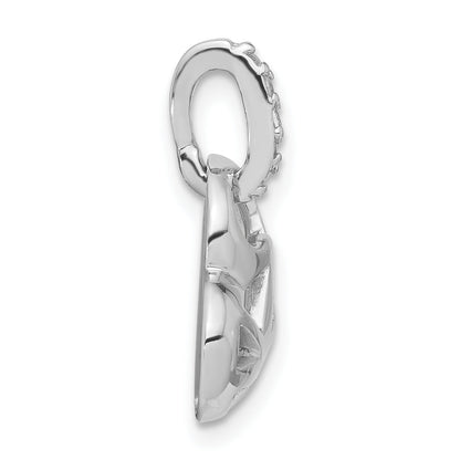 Sterling Silver Rhodium-Plated Cz Heart Charm