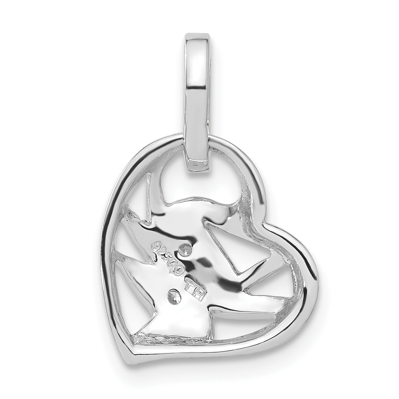 Sterling Silver Rhodium-Plated Cz Heart Charm