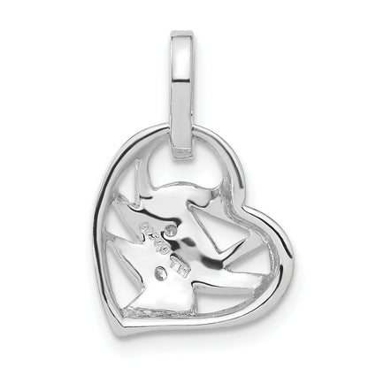 Sterling Silver Rhodium-Plated Cz Heart Charm