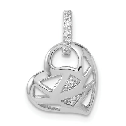 Sterling Silver Rhodium-Plated Cz Heart Charm