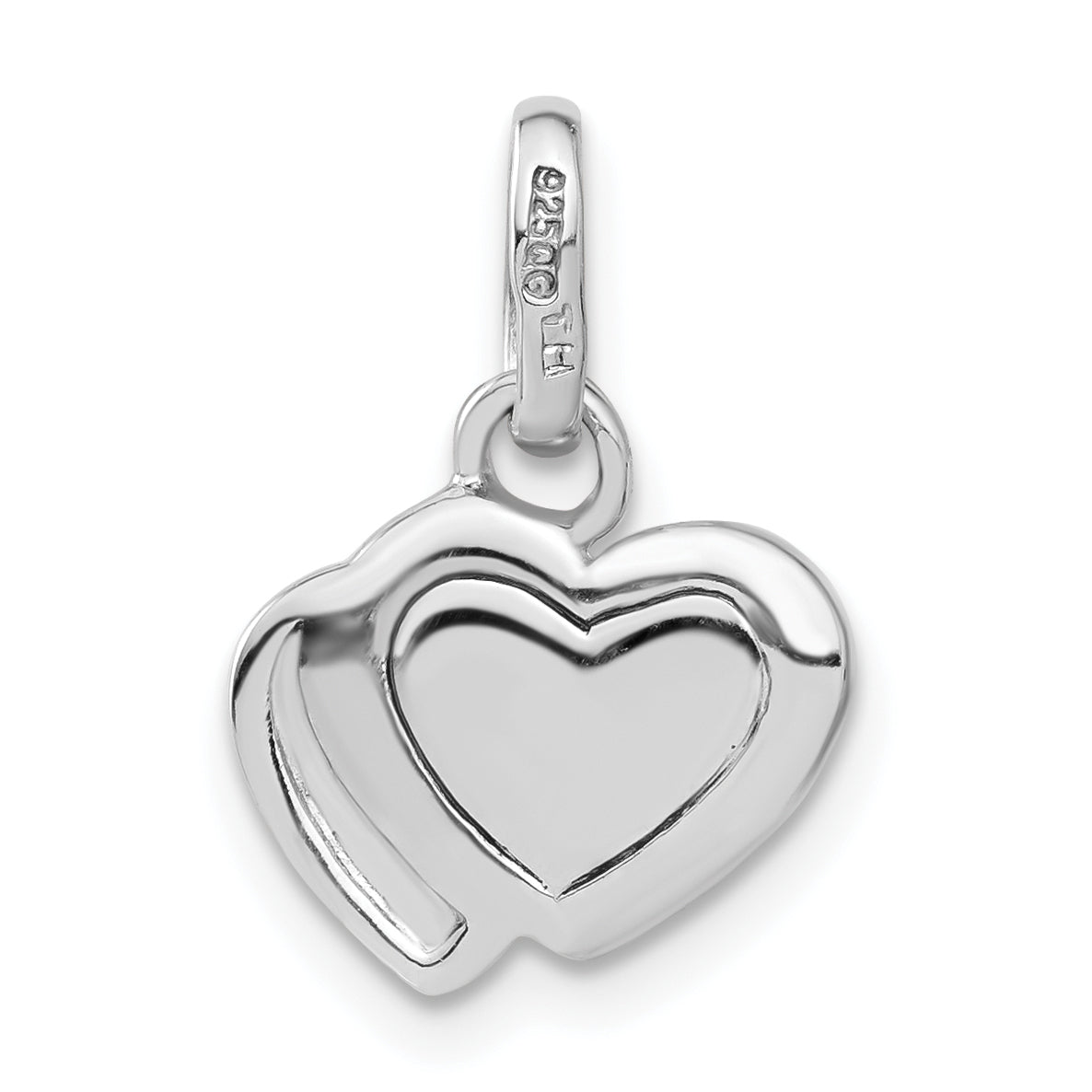 Sterling Silver Rhodium Plated Mother Of Pearl Double Heart Charm