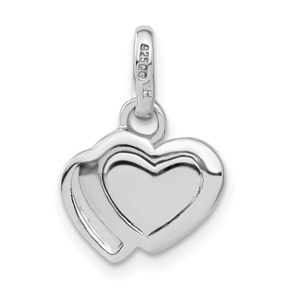 Sterling Silver Rhodium Plated Mother Of Pearl Double Heart Charm